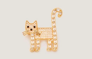 Broche chat perle et pierre 3104172