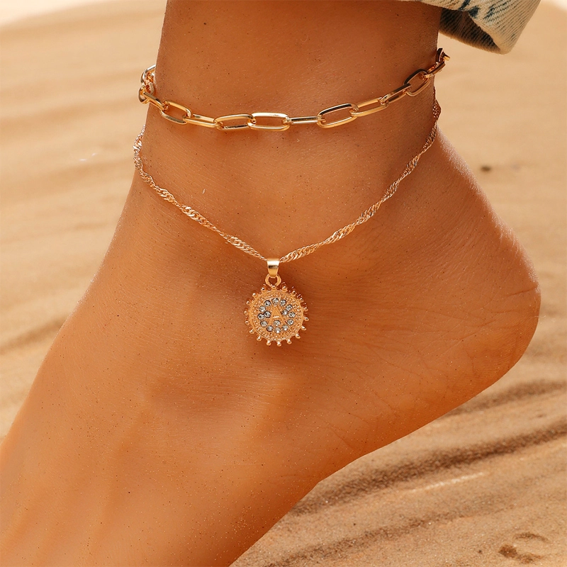 stone dics charm anklet set